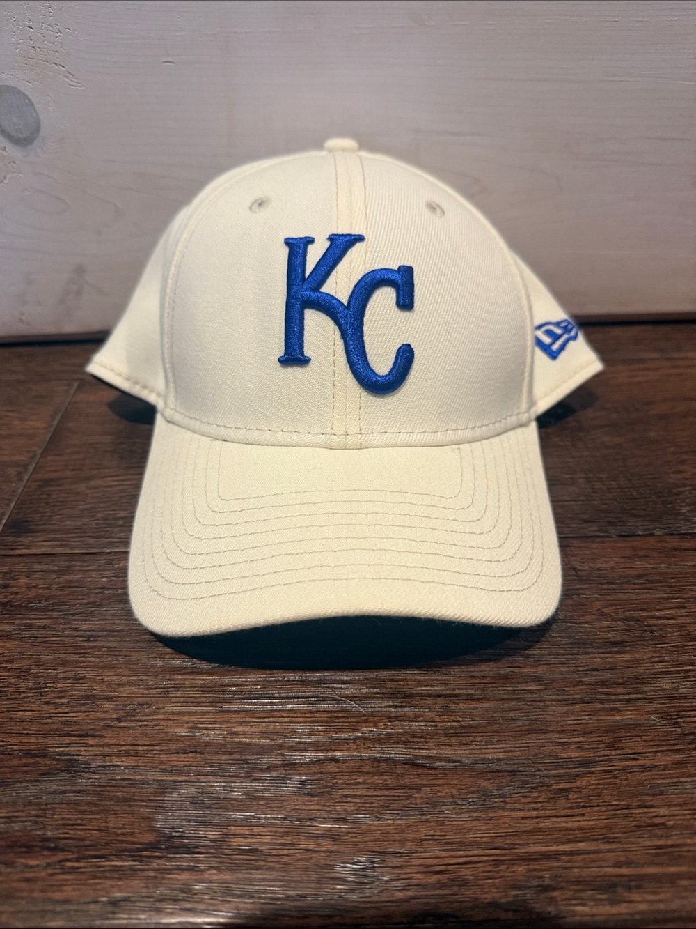 KC Royals Embroidered Baseball Cap - Cream with Blue Logo